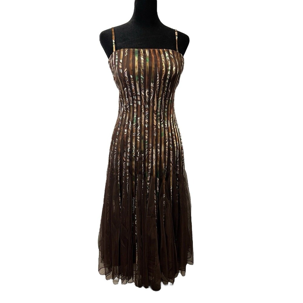 Vintage 90s CACHE Spaghetti Strap Brown Chocolate Party Cocktail Dress Size 8